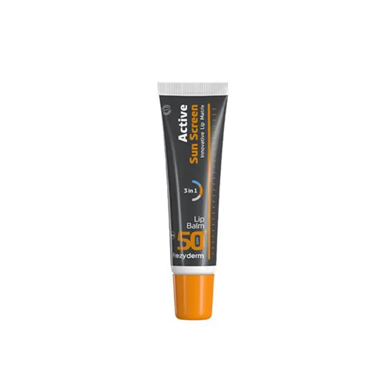 Frezyderm Active Sun Screen Lip Balm spf 50+, Ενεργή αντηλιακή προστασία χειλιών με ενυδατική και αντιοξειδωτική δράση, 15ml