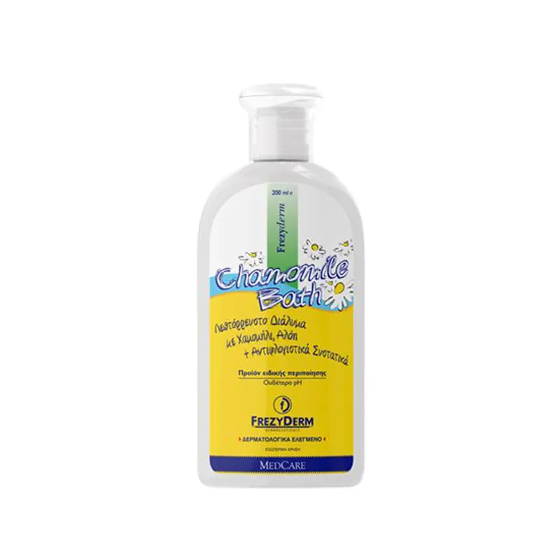 Frezyderm Baby Chamomile Bath, Λεπτόρρευστο διάλυμα για την ανακούφιση και περιποίηση του ευαίσθητου δέρματος, 200ml