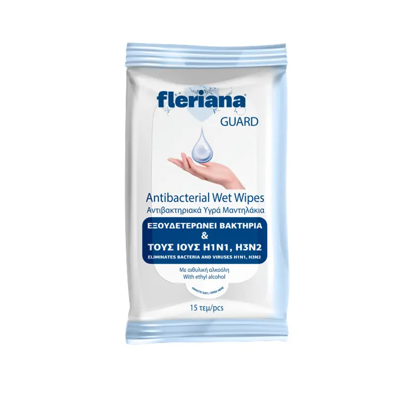 Fleriana Guard Αντιβακτηριακά Υγρά Μαντηλάκια Χεριών, 15 τεμάχια