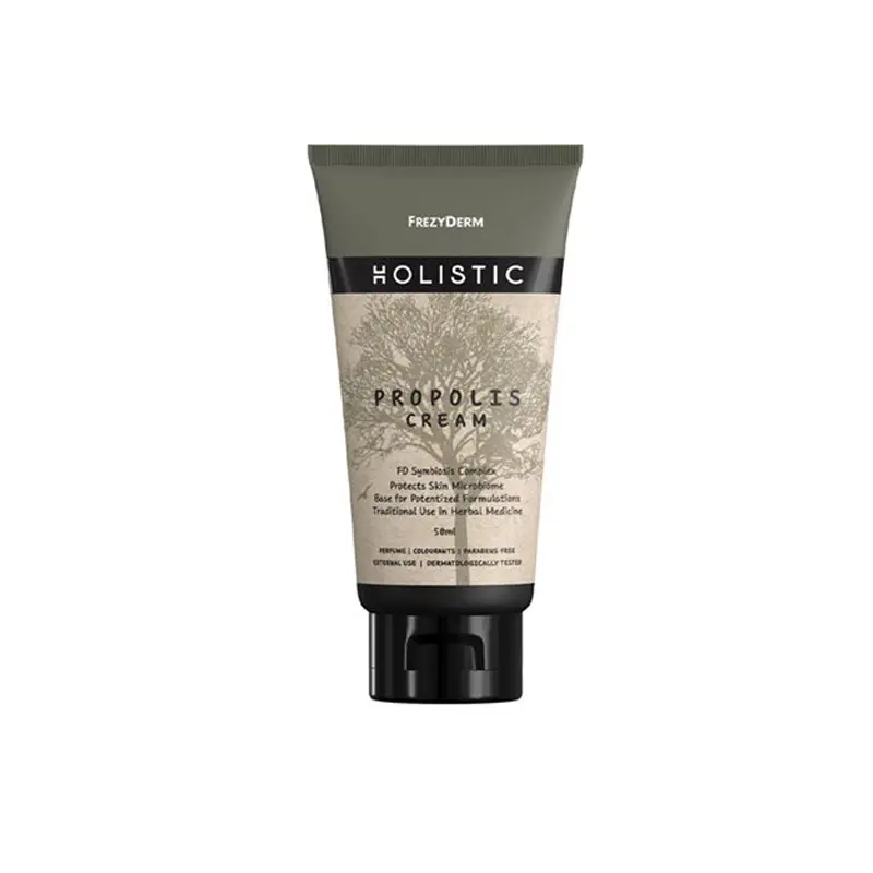 Frezyderm Holistic Propolis Cream, Κρέμα για πρόσωπο και σώμα που στοχεύει την αποκατάσταση της διαταραγμένης χλωρίδας του δέρματος, μειώνει τους ερεθισμούς και ενισχύει τη δερματική άμυνα, 50ml