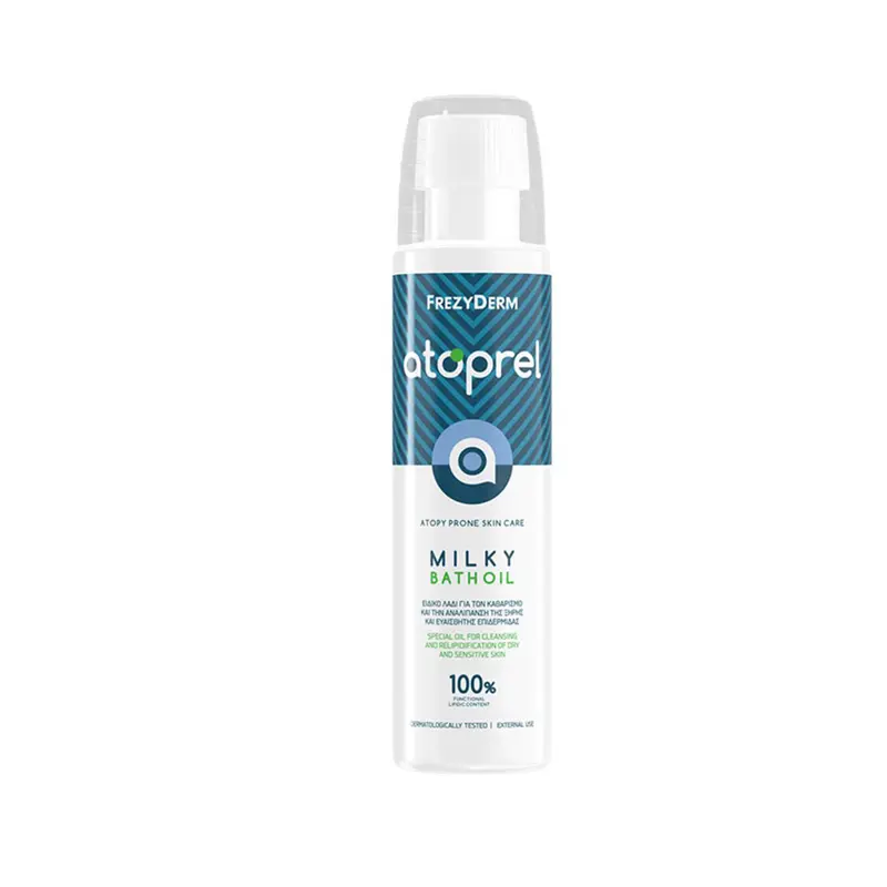 Frezyderm Atoprel Milky Bath Oil, Λάδι φροντίδας της ξηρής, ευαίσθητης επιδερμίδας με ατοπική προδιάθεση, 250ml