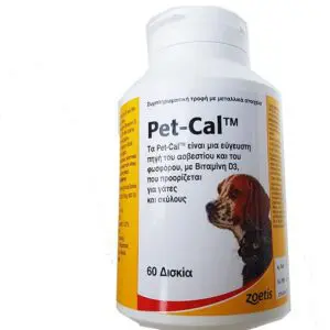 Pet-Cal Πηγή Ασβεστίου, Φωσφόρου με βιταμίνη D3 για σκύλους και γάτες, 60 δισκία
