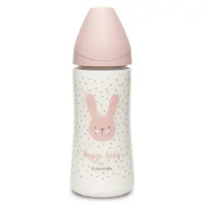 Suavinex Rabbit Μπιμπερό Πλαστικό, θηλή Σιλικόνης 4+ μηνών, 360ml, Pink