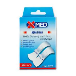 X-Med Aqua Clear, Strips Απολύτως Αδιάβροχα Διαφανή, Στενά - Φαρδιά, 20 τεμάχια