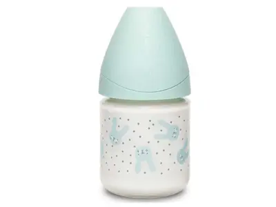 Suavinex Rabbit Μπιμπερό Γυάλινο, θηλή Σιλικόνης 0+ μηνών, 120ml, Green
