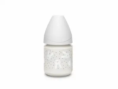 Suavinex Rabbit Μπιμπερό Γυάλινο, θηλή Σιλικόνης 0+ μηνών, 120ml, Grey