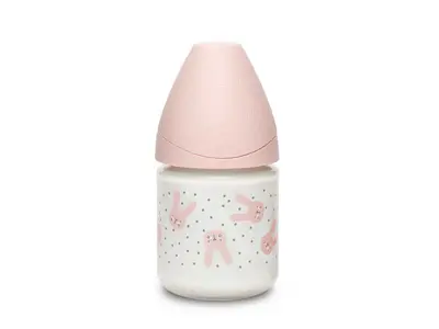 Suavinex Rabbit Μπιμπερό Γυάλινο, θηλή Σιλικόνης 0+ μηνών, 120ml, Pink