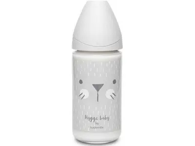 Suavinex Rabbit Μπιμπερό Γυάλινο, θηλή Σιλικόνης 0+ μηνών, 240ml, Grey