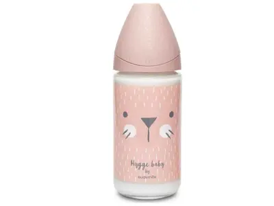 Suavinex Rabbit Μπιμπερό Γυάλινο, θηλή Σιλικόνης 0+ μηνών, 240ml, Pink