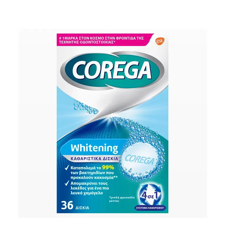 Corega Καθαριστικά Δισκία Whitening, 36 τεμάχια