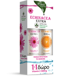 Power Health Echinacea Extra με Στέβια, τριπλή προστασία για το χειμώνα και ΔΩΡΟ Vitamin C 500mg, 24 αναβράζοντα δισκία
