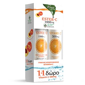 Power Health Ester-C 1000mg με Στέβια και ΔΩΡΟ Vitamin C 500mg, 20 αναβράζοντα δισκία