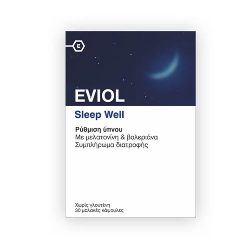 Eviol Sleep Well Ρύθμιση Ύπνου με Μελατονίνη και Βαλεριάνα, 30 μαλακές κάψουλες