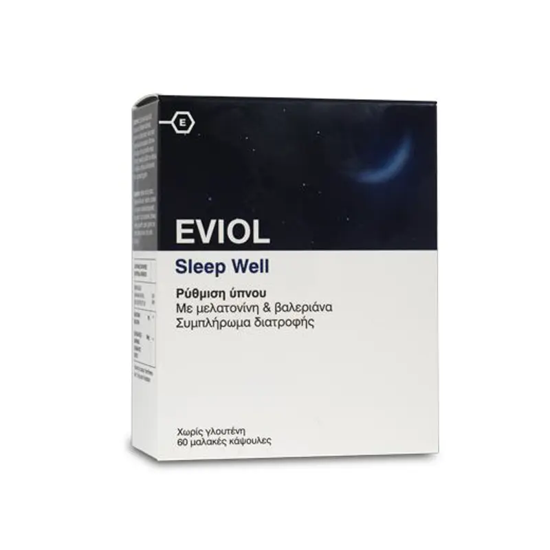 Eviol Sleep Well Ρύθμιση Ύπνου με Μελατονίνη και Βαλεριάνα, 60 μαλακές κάψουλες