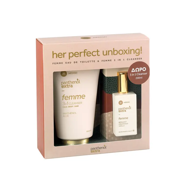 Panthenol Extra Her Perfect Unboxing, Femme Eau de Toilette 50ml & Femme Cleanser, 200ml