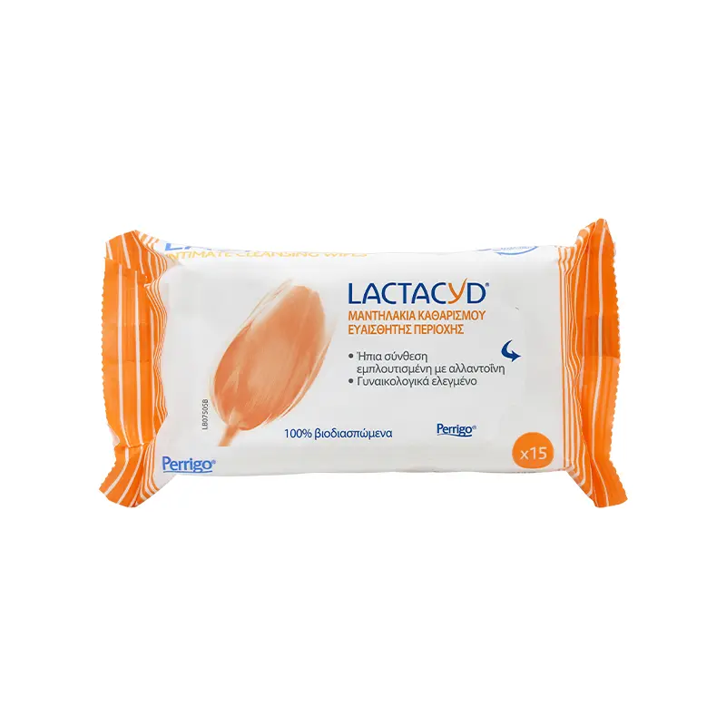 Lactacyd Wipes, Υγρά Μαντηλάκια Καθαρισμού της Ευαίσθητης Περιοχής, 15 τεμάχια
