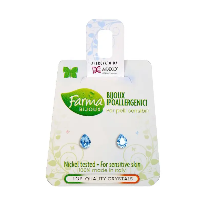 Farma Bijoux Υποαλλεργικά Σκουλαρίκια Κρύσταλλα Σταγόνες Γαλάζιες 6,0mm (BE47C11)