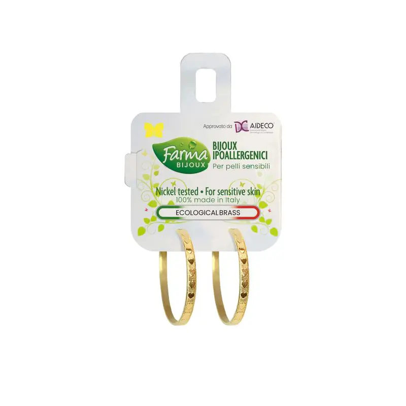 Farma Bijoux Υποαλλεργικά Σκουλαρίκια Κρίκοι Χρυσοί Με Ανάγλυφες Καρδιές 25,0mm (BECG530-25M)