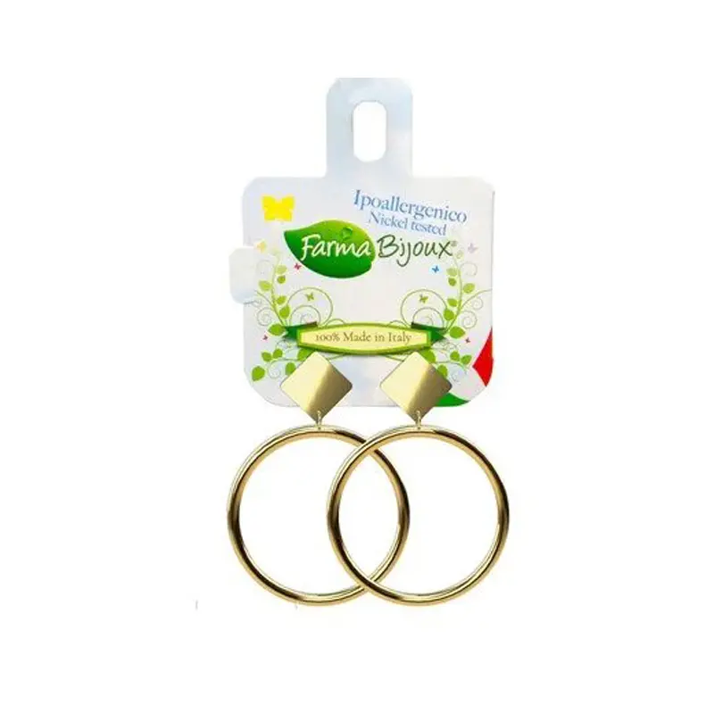 Farma Bijoux Υποαλλεργικά Σκουλαρίκια Κρίκοι Χρυσοί Με Τετράγωνη Βάση 30,0mm (BECG511-30M)