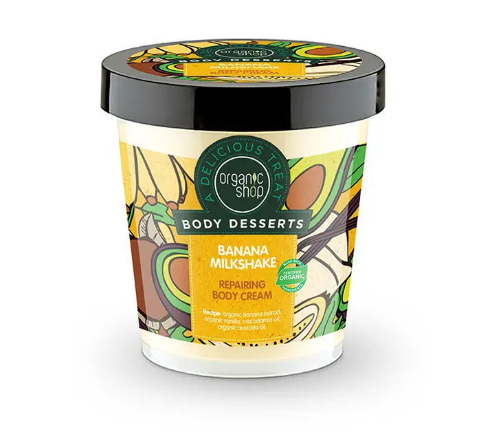 Natura Siberica Organic Shop Body Desserts Banana Milkshake , Επανορθωτική κρέμα σώματος , Μπανάνα Milkshake , 450ml