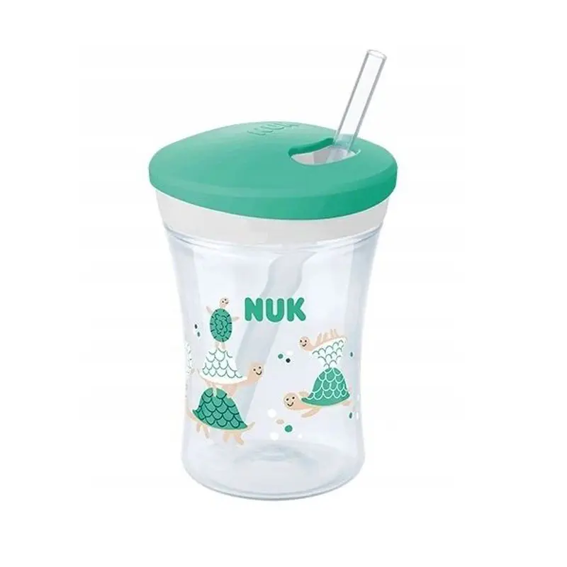 Nuk Action Cup, Ποτηράκι με καλαμάκι Πράσινο, 12+ μηνών, 230ml