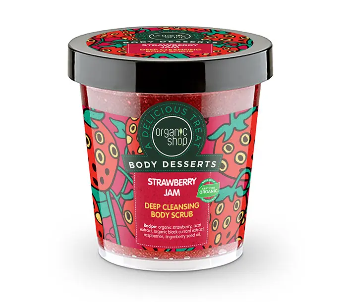Natura Siberica Organic Shop Body Desserts Strawberry Jam , Μαρμελάδα Φράουλα Απολεπιστικό σώματος για βαθύ καθαρισμό , 450 ml