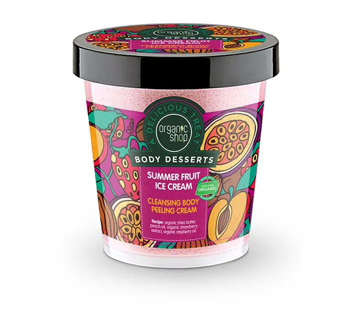 Natura Siberica Organic Shop Body Desserts Summer Fruit Ice Cream , Καθαριστικό Peeling Σώματος , Καλοκαιρινό παγωτό φρούτων , 450 ml