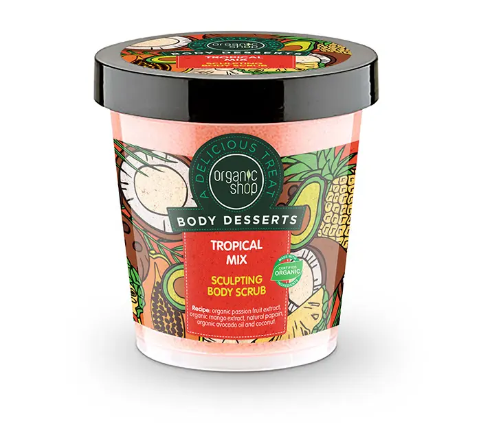 Natura Siberica Organic Shop Body Desserts Tropical Mix , Απολεπιστικό σώματος για σμίλευση με άρωμα τροπικών φρούτων , (προϊόν που προκαλεί θερμότητα) , 450 ml