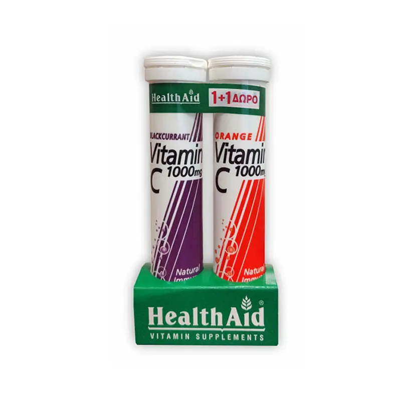 Health Aid VItamin C 1000mg φραγκοστάφυλο & ΔΩΡΟ Vitamin C 1000mg πορτοκάλι, 20+20 δισκία