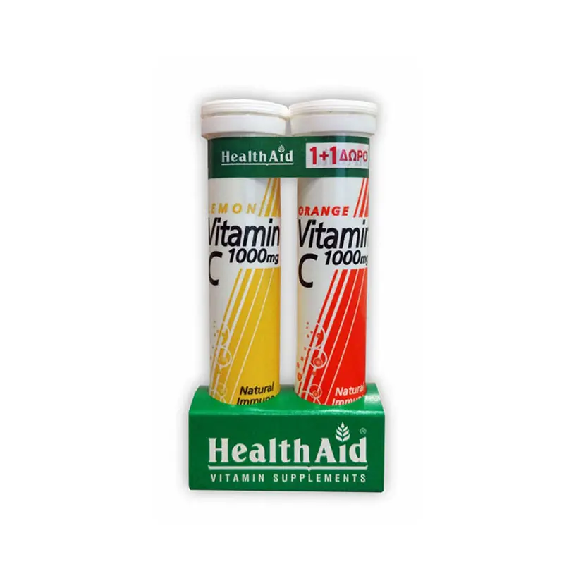 Health Aid VItamin C 1000mg λεμόνι & ΔΩΡΟ Vitamin C 1000mg πορτοκάλι, 20+20 δισκία