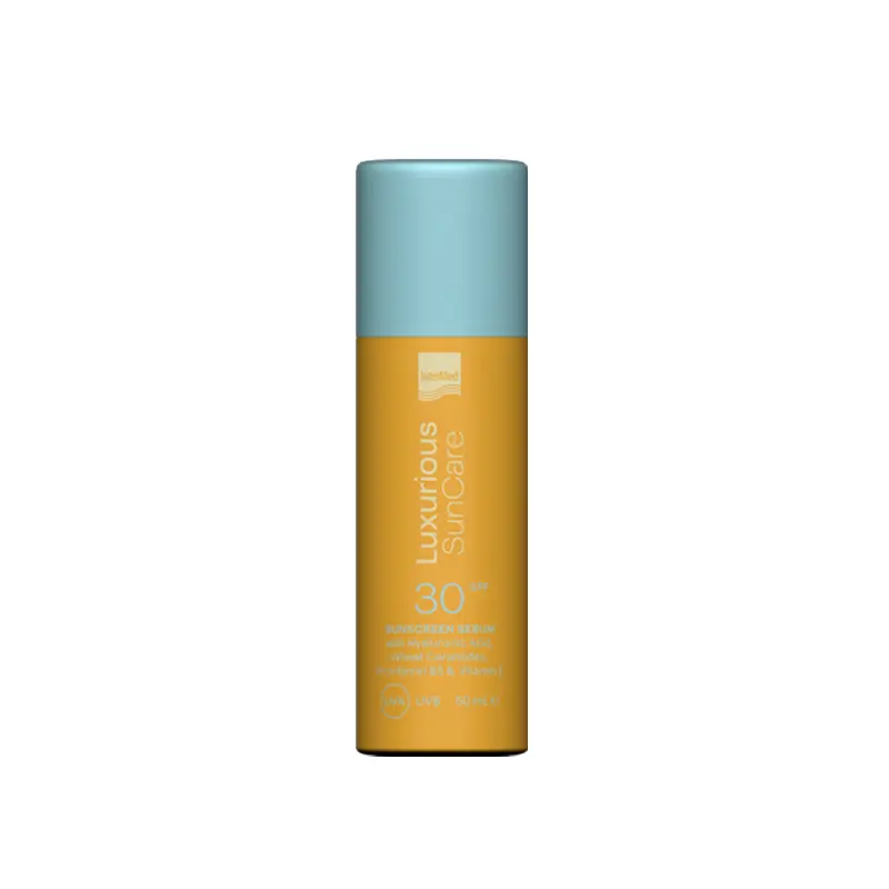 Luxurious Sun Care Sunscreen Face Serum SPF30 Με Υαλουρονικο οξύ, Κεραμίδια σιταριού, Προβιταμίνη Β5, Βιταμίνη Ε, 50ml