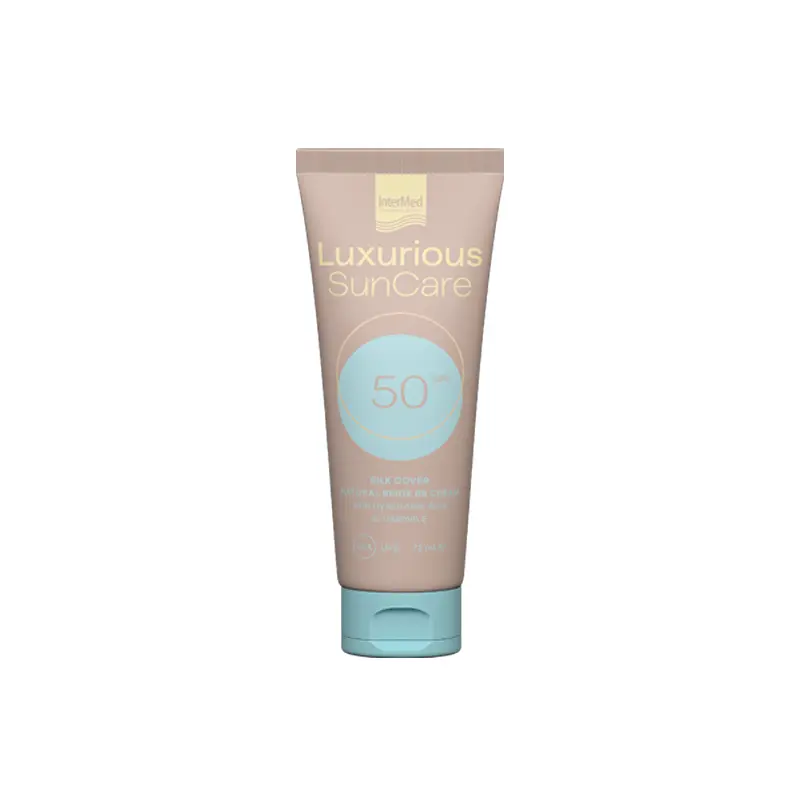 Luxurious Sun Care Silk Cover Natural Beige With Hyaluronic Acid SPF50 Υψηλή αντιηλιακή προστασία & ανάπλαση προσώπου με ήπια καλυπτικότητα, 75ml