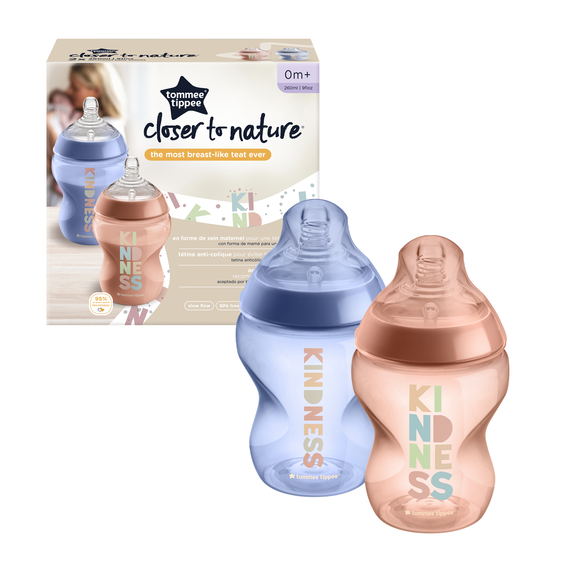 Tommee Tippee Μπιμπερό Closer to nature μικρής ροής 260ml με σχέδιο Kind 0m+ (2τμχ)