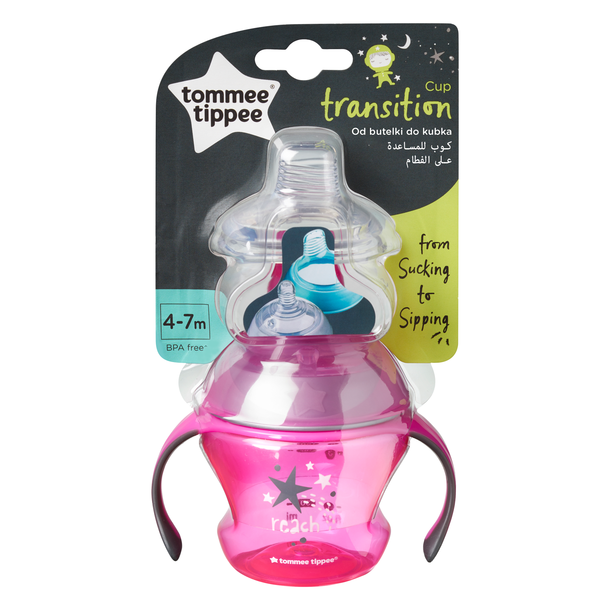 Tommee Tippee Εκπαιδευτικό κύπελο Transition Cup με θηλή /στόμιο και λαβές 150ml 4m+