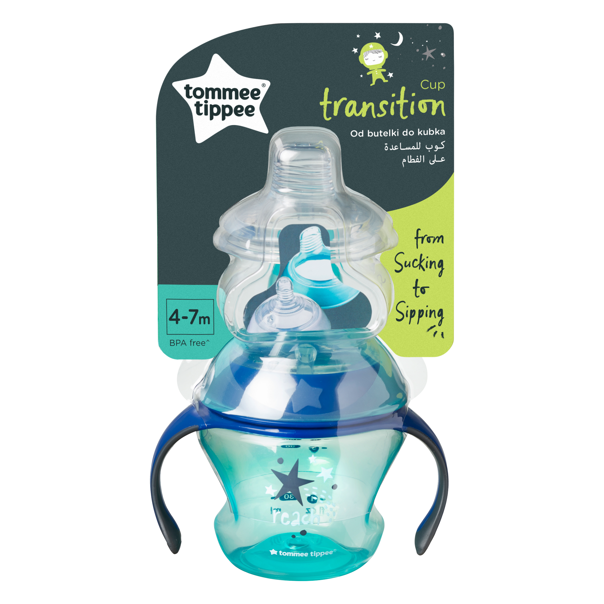 Tommee Tippee Εκπαιδευτικό κύπελο Transition Cup με θηλή /στόμιο και λαβές 150ml 4m+