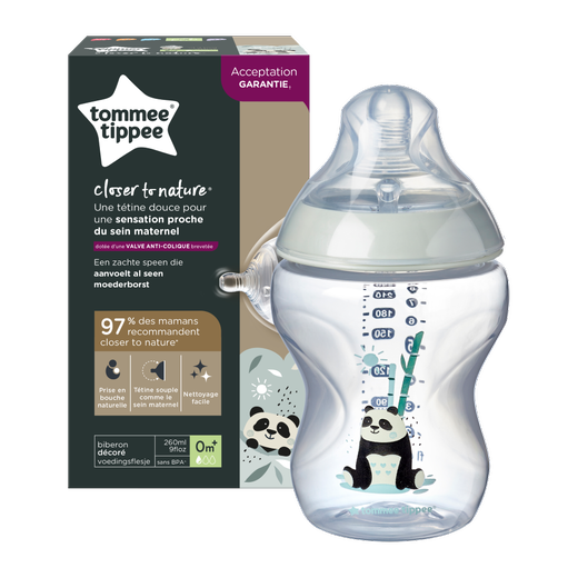 Tommee Tippee Μπιμπερό Closer to nature μικρής ροής 260ml με σχέδιο Pip the Panda 0m+