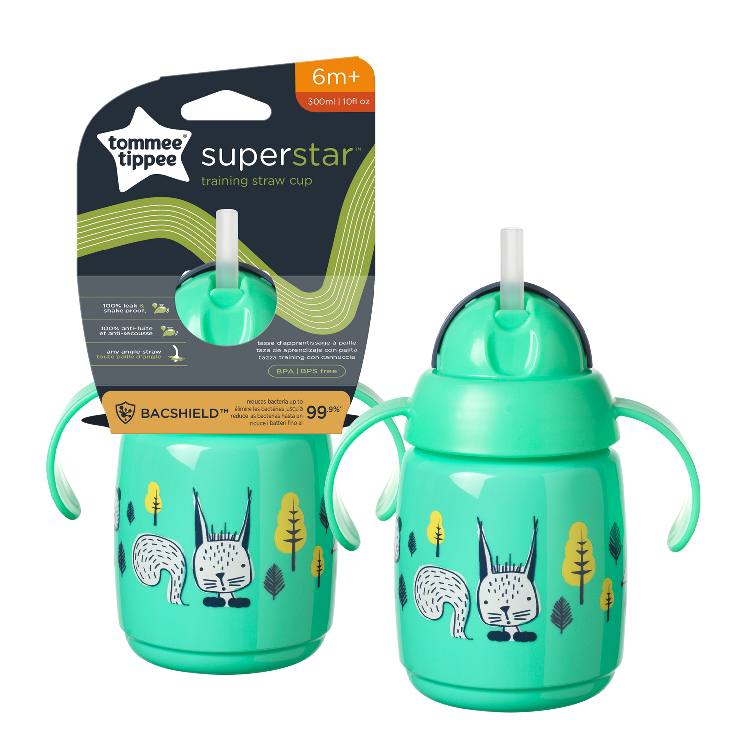 Tommee Tippee Εκπαιδευτικό κύπελλο με λαβές και καλαμάκι με βαρίδι Πράσινο 6m+, 300ml