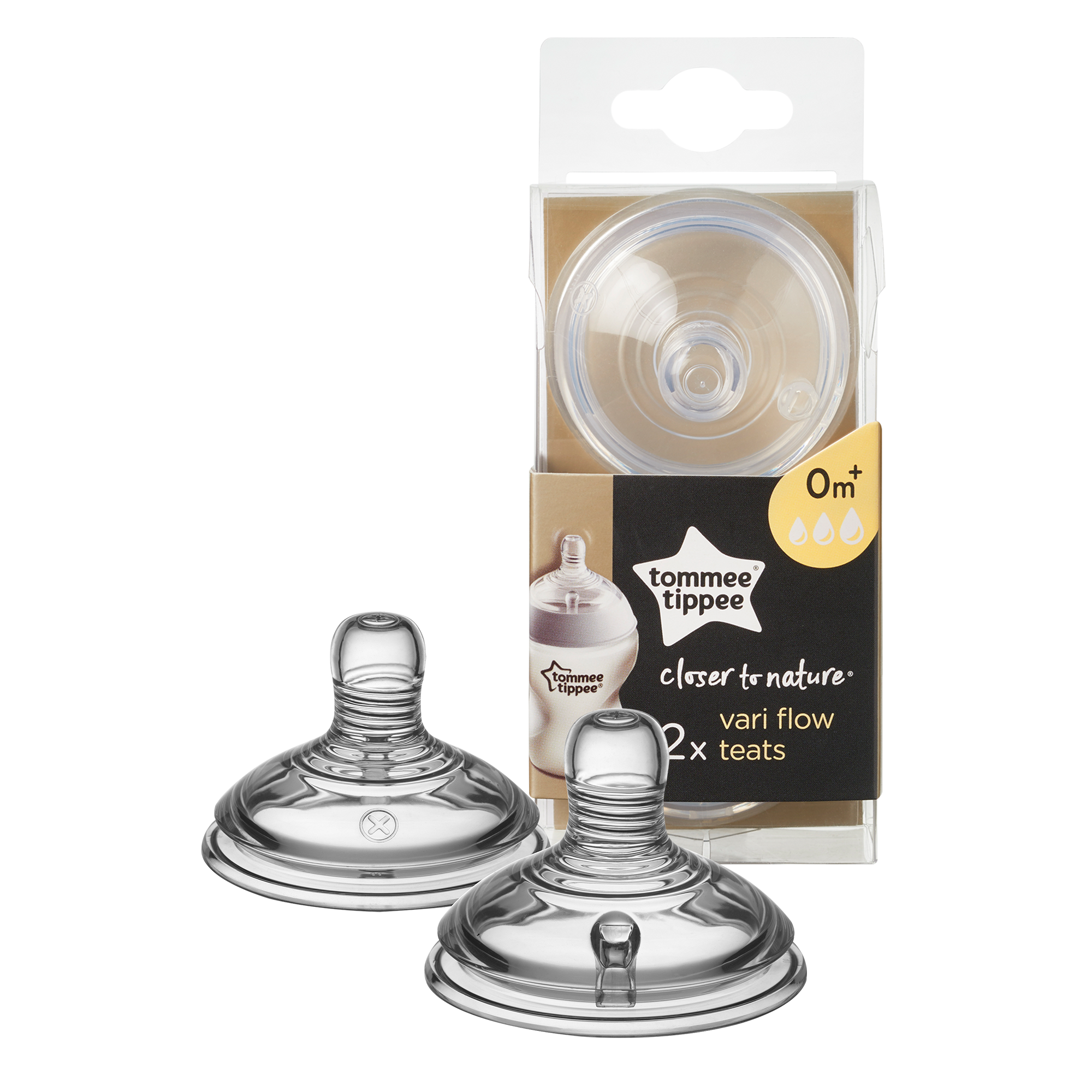 Tommee Tippee Θηλές σιλικόνης Closer to Nature - μεταβλητής ροής με κοπή σε σχήμα Χ 0m+