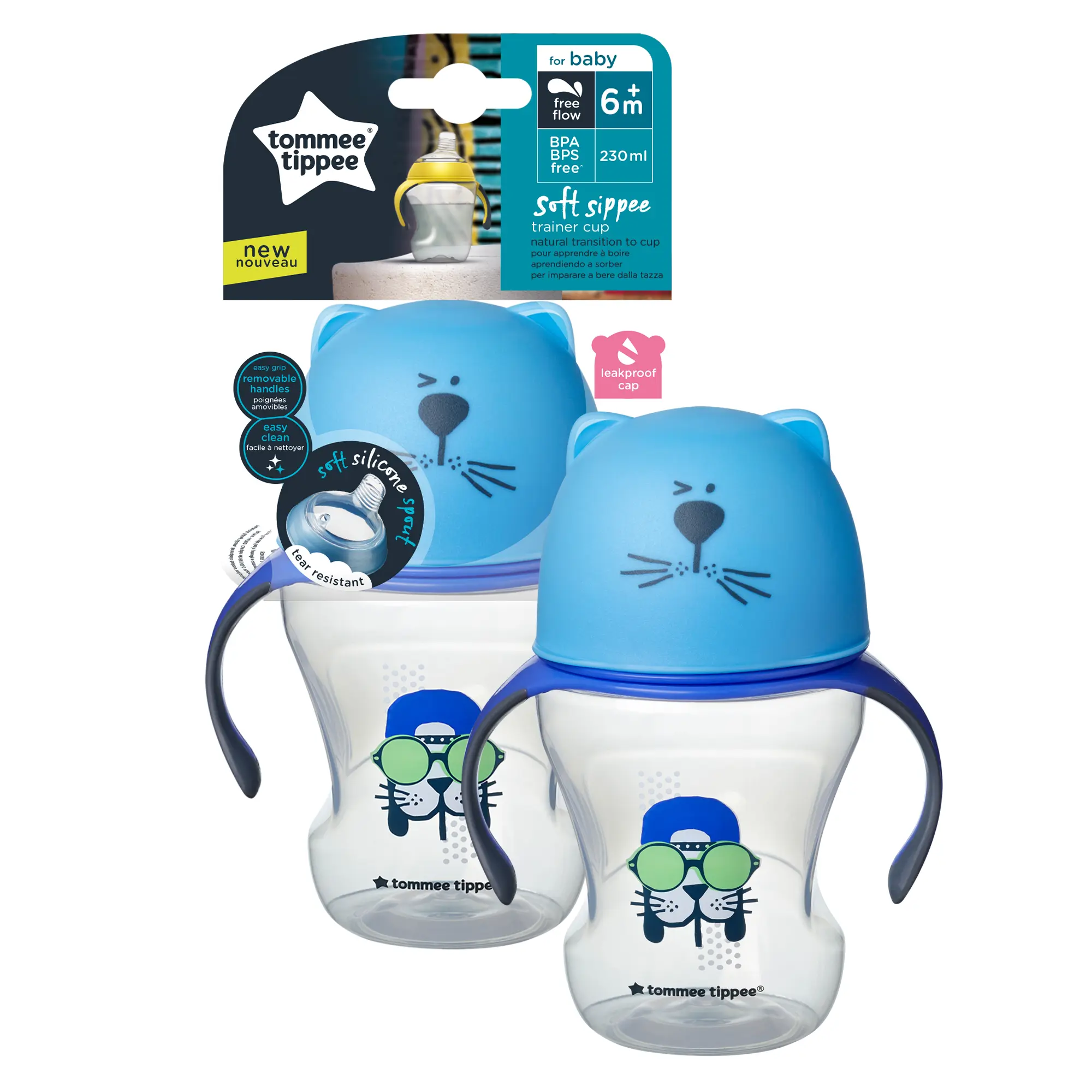 Tommee Tippee Εκπαιδευτικό κύπελλο Soft Sippee με στόμιο και λαβές, Μπλε 230ml 6m+