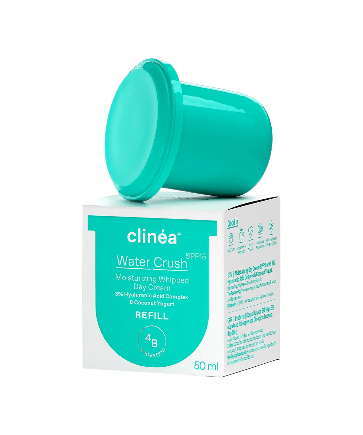 Clinea Water Crush SPF15 Refill, Ενυδατική Κρέμα Προσώπου Ανταλακτικό