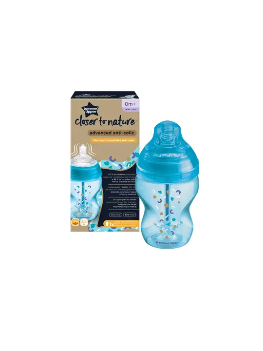 Tommee Tippee Μπιμπερό Advanced Anti-Colic μικρής ροής 260ml με μπλε σχέδιο 0m+