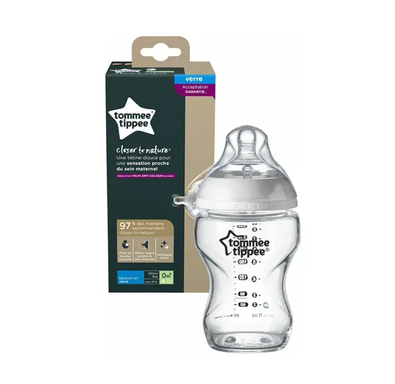 Tommee Tippee Γυάλινο Μπιμπερό Closer to nature μικρής ροής 250ml άσπρο 0m+