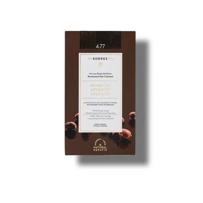 KORRES Argan Oil, Βαφή Μαλλιών Σκούρο Σοκολατί Νο 4.77, 50ml