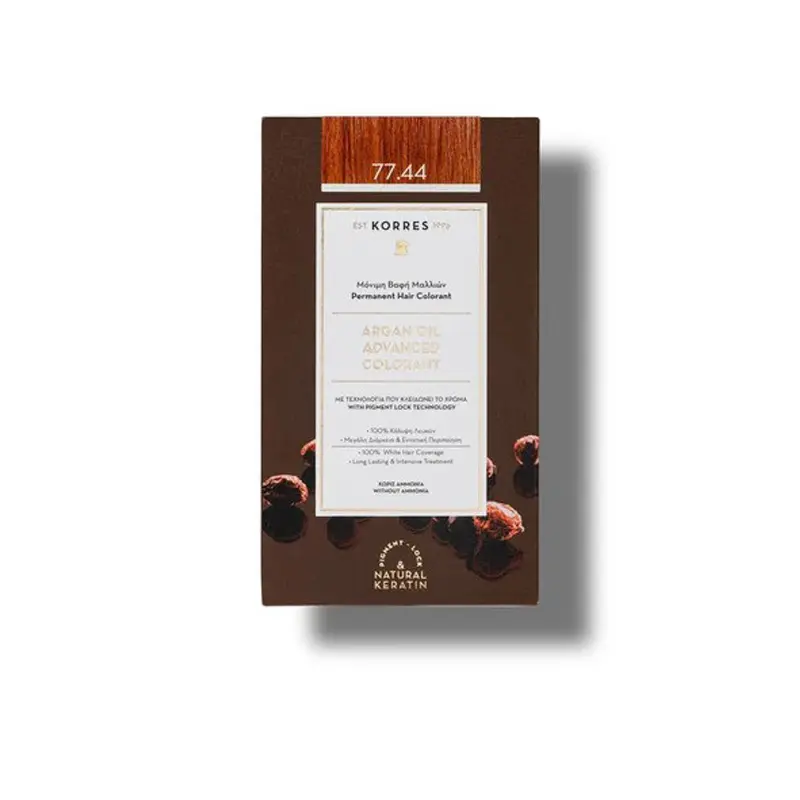 KORRES Argan Oil, Βαφή Μαλλιών Ξανθό Έντονο Χάλκινο Νο 77.44, 50ml