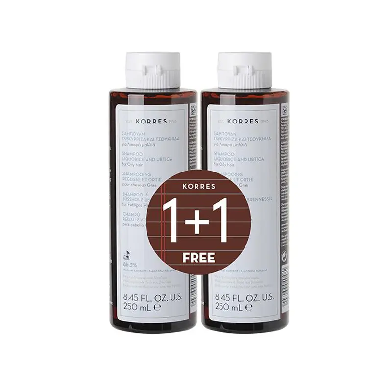 Korres Shampoo με Γλυκύρριζα + Τσουκνίδα, Για λιπαρά μαλλιά, 1+1 Δώρο, 2x250ml
