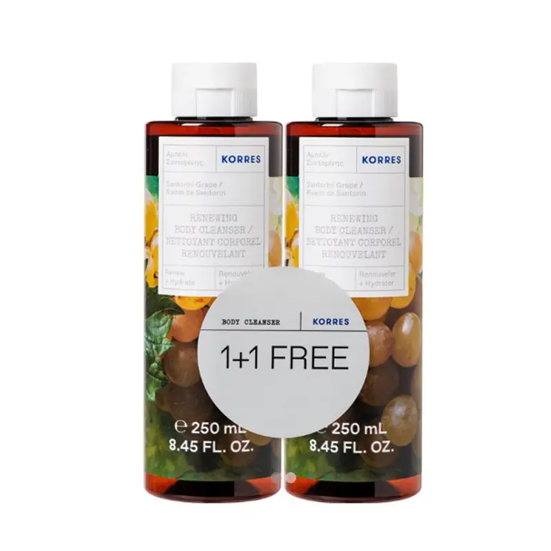 Korres Αφρόλουτρο Αμπέλι Σαντορίνης 1+1 Δώρο, 2 x 250 ml