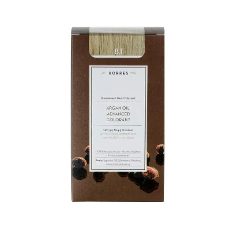 KORRES Argan Oil, Βαφή Μαλλιών Ξανθό Ανοιχτό Σαντρέ Νο 8.1, 50ml