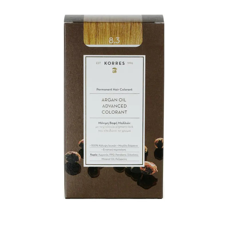 KORRES Argan Oil, Βαφή Μαλλιών Ξανθό Ανοιχτό Χρυσό / Μελί Νο 8.3, 50ml