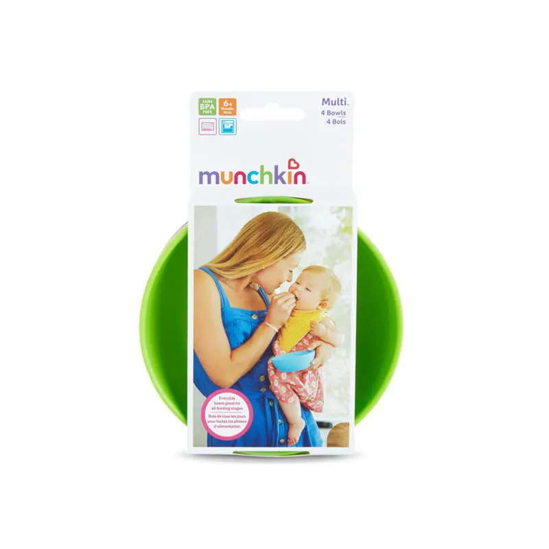 Munchkin Multi Bowls, Χρωματιστά Μπολ Φαγητού κατάλληλα για πλύσιμο στο πλυντήριο πιάτων και για χρήση σε φούρνο μικροκυμάτων, 4 τεμάχια