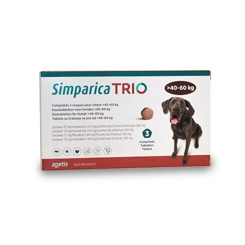 Simparica Trio, Μασώμενα Δισκία για Σκύλους 40-60kg, 1 δισκίο